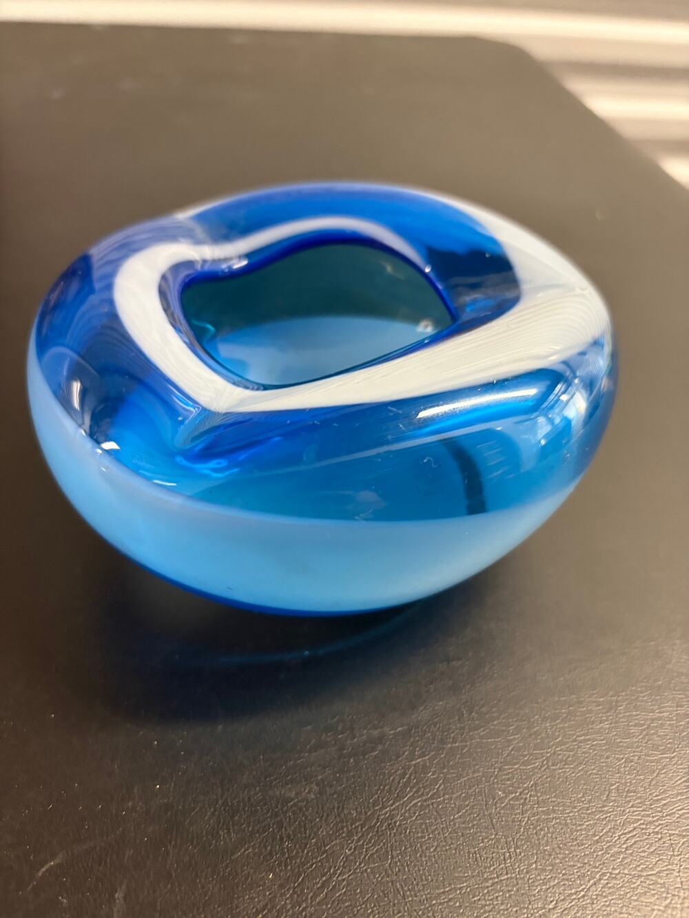 Vintage Swirl Two-Tone Art Glass Ashtray Cigar 70’s MCM Blue